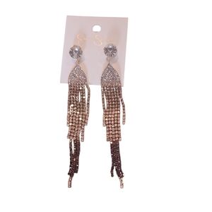 Jessica Simpson Woman Goldtone Crystal Rhinestones Fringe Dangle Long Earing